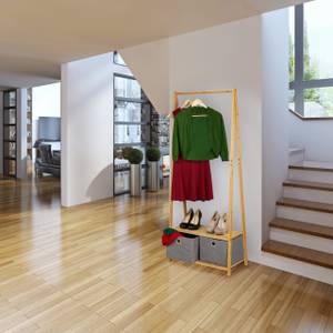 Bambus Kleiderständer mit Stoffboxen Braun - Grau - Bambus - Textil - 60 x 160 x 44 cm