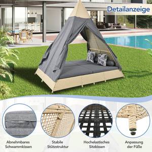 Gartenliege mit Rattanzelt Grau