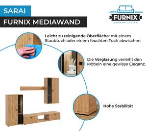 SARAI Wohnwand Artisan-Artisan mit LED Braun - Kastanienbraun - Eiche Dekor