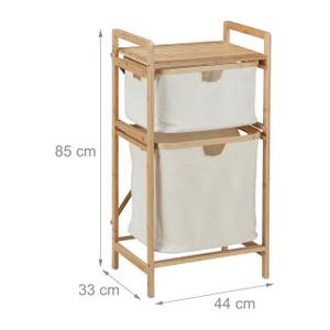 Panier à linge en bambou 2 compartiments Marron - Blanc - Bambou - Textile - 44 x 85 x 33 cm