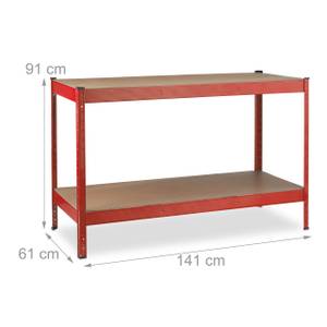 Werkbank 2 Ebenen Braun - Rot - Holzwerkstoff - Metall - 141 x 91 x 61 cm