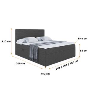 Boxspringbett LUKI Grau - Breite: 140 cm - H4