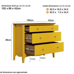 Commode Lissabon Partiellement en pin massif - Jaune