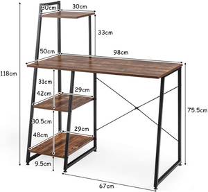 Computertisch mit 4 Regaln Braun - Holzwerkstoff - 50 x 118 x 98 cm