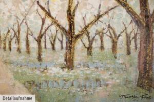 Tableau peint Allée pleine de fleurs Marron - Blanc - Bois massif - Textile - 100 x 75 x 4 cm