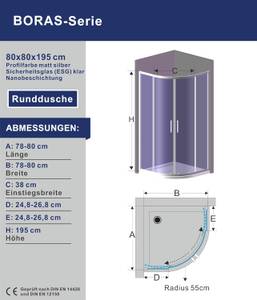 Duschkabine Viertelkreis Eckdusche 80 x 80 cm