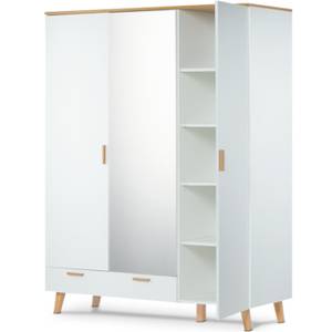 Verspiegelter Kleiderschrank FRISK Weiß - Kunststoff - Holzart/Dekor - Holz teilmassiv - 150 x 195 x 58 cm