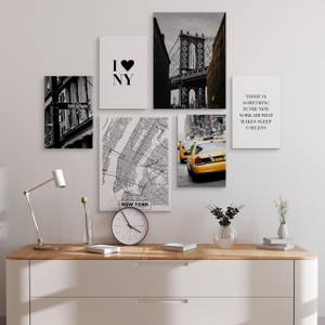 Set De Tableaux New York Citation Taxi Noir - Gris - Blanc - Jaune - Textile - 90 x 80 x 80 cm