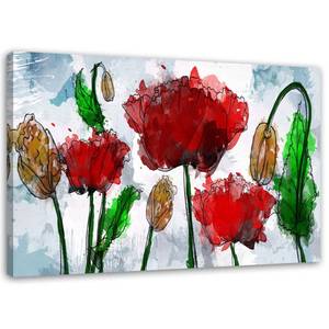 Leinwandbild Rote Mohnblumen Aquarell 100 x 70 cm