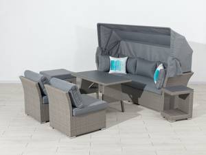 Dining Lounge Set -Daybed Relax mit Dach Grau - Metall - Polyrattan - 225 x 75 x 80 cm