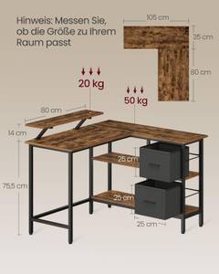 Eckschreibtisch Bin Braun - Tiefe: 115 cm