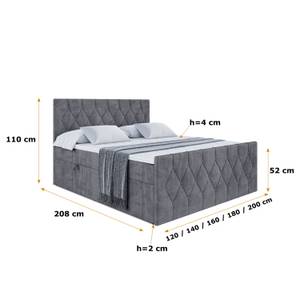 Boxspringbett VELANTO Steingrau - Breite: 140 cm - H4