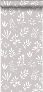 papier peint fleurs au style scandinave Gris