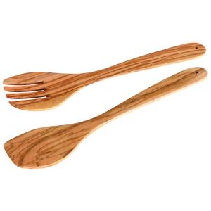 Couverts à salade cuillères et spatule Marron - Bois massif