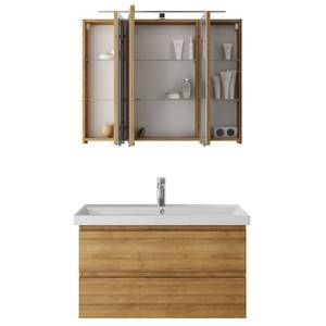 Badmöbel Set 3-teilig mit Becken Braun - Holzwerkstoff - 90 x 200 x 45 cm