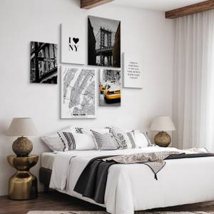 Set De Tableaux New York Citation Taxi Noir - Gris - Blanc - Jaune - Textile - 90 x 80 x 80 cm