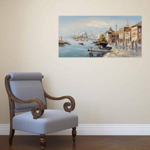 Tableau peint Mon rêve de Venise Bleu - Bois massif - Textile - 100 x 50 x 4 cm