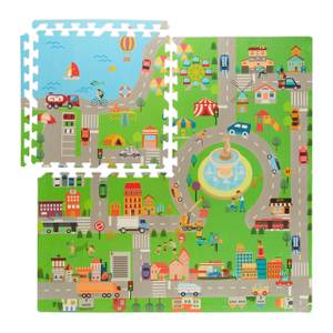 Tapis de jeu pour enfants circuit Bleu - Gris - Vert - Matière plastique - 60 x 1 x 60 cm