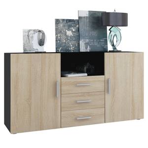 Sideboard Skadu Schwarz - Eiche Sägerau Dekor