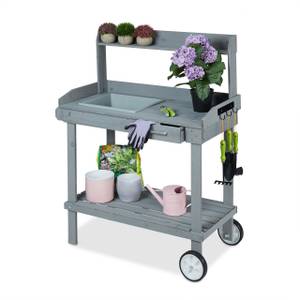 Table pour plantes avec roulettes Gris - Bois manufacturé - Métal - Matière plastique - 97 x 120 x 49 cm