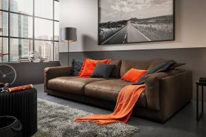 Big Sofa RAINA Braun - Echtleder - Textil