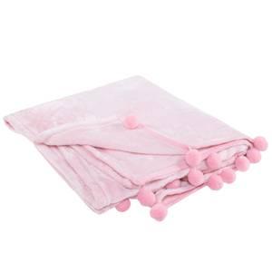 Kuscheldecke mit Pompons 200x220cm Rosa Pink - Textil - 200 x 2 x 220 cm