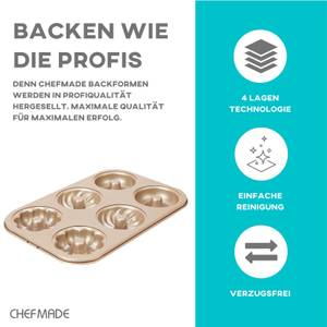 CHEFMADE 6er Donutform 3 Motive Gold - Metall - 28 x 3 x 19 cm