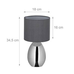 Nachttischlampe mit Touch silber Grau - Silber - Metall - Kunststoff - Textil - 18 x 35 x 18 cm