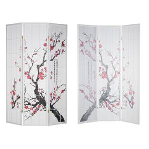 Paravent 3 parties fleur de cerisier 276 Rouge - Blanc - En partie en bois massif - 132 x 175 x 2 cm