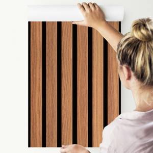 Tapete Lamelle Holz Bretter Imitation Braun - Papier - 53 x 300 x 300 cm