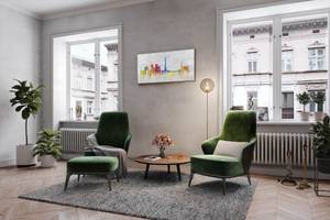Bild gemalt Lisbon Skyline Silhouette Grau - Massivholz - Textil - 120 x 60 x 4 cm