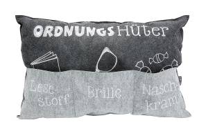 Kissen Ordnungshüter mit Taschen Grau - Textil - 60 x 10 x 39 cm