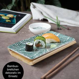 Sushi 8tlg Geschirr-Set 2 Personen Grün - Ton - Holzwerkstoff - 28 x 8 x 33 cm