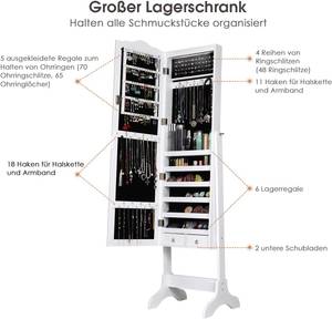 Schmuckschrank mit 14 LED Leuchten Weiß - Holzwerkstoff - 37 x 160 x 42 cm