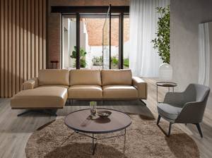 Ecksofa links 6161 Beige - Echtleder - Textil - 333 x 81 x 168 cm