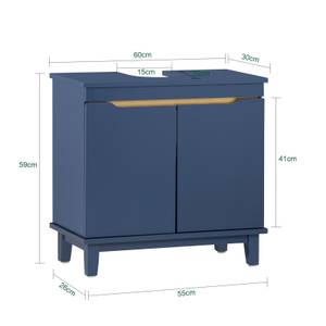 Waschbeckenunterschrank BZR113-B Blau - Holzwerkstoff - Massivholz - Holzart/Dekor - 60 x 59 x 30 cm