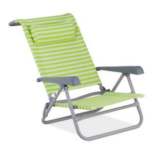 Chaise longue pliante avec repose-tête Vert - Argenté - Blanc - Métal - Matière plastique - Textile - 59 x 78 x 85 cm