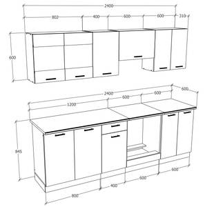 Küchenzeile Esilo  8er Set Grau - Weiß - Holzwerkstoff - 240 x 145 x 60 cm