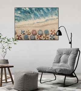 Tableau peint Healing at the Sea Bleu - Bois massif - Textile - En partie en bois massif - 100 x 75 x 4 cm