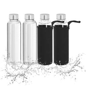 4er Set Trinkflasche 500 ml Schwarz - Silber - Glas - Metall - Kunststoff - 7 x 24 x 7 cm