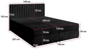 Boxspringbett DREAM Schwarz - Breite: 140 cm