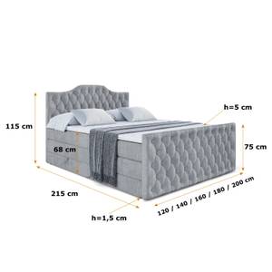 Boxspringbett VILA-1-Z KING Hellgrau - Breite: 140 cm