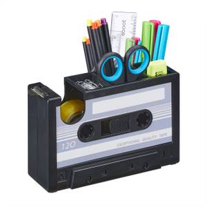 Porte-crayons rétro cassette Noir - Gris - Blanc - Matière plastique - 17 x 11 x 6 cm