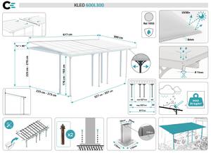 Pergola/Carport KLEO adossé XL Blanc - Largeur : 600 cm