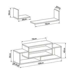 Fernsehtisch-Set Kinn 3-tlg. Weiß - Holzwerkstoff - 120 x 42 x 30 cm