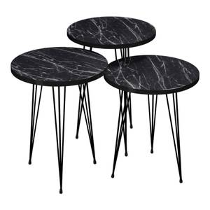 Set de 3 tables d'appoint Ry rondes Imitation marbre noir - 34 x 55 x 34 cm