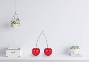 Skulptur Twin Cherries Rot - Silber - Kunststein - Kunststoff - 29 x 43 x 11 cm