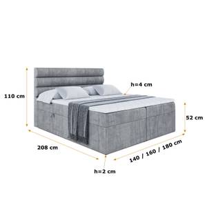 Boxspringbett CELESTIA Hellgrau - Breite: 180 cm - H3