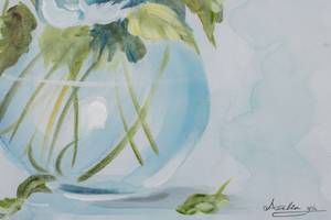 Acrylbild handgemalt Poesie und Blumen Blau - Weiß - Massivholz - Textil - 60 x 60 x 4 cm