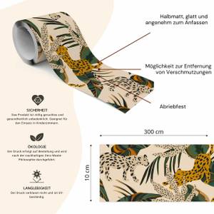 Tapetenbordüre LEOPARDEN Pflanzen Natur Beige - Schwarz - Braun - Grün - Papier - Textil - 10 x 300 x 300 cm